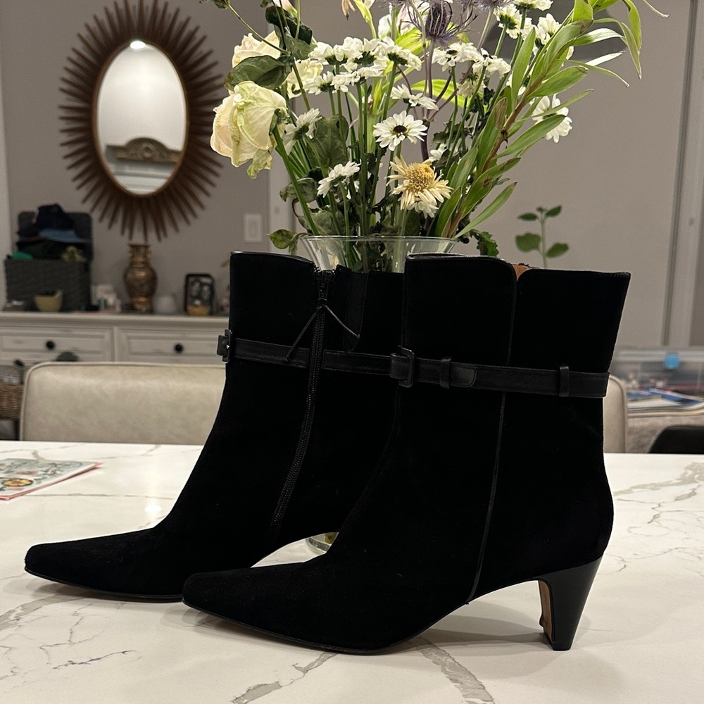 Donald J. Pliner Black Suede Ankle Booties with Low Cone Heel